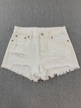 Aeropostale White Distressed boyfriend fit button up fly Denim Shorts Sz 2